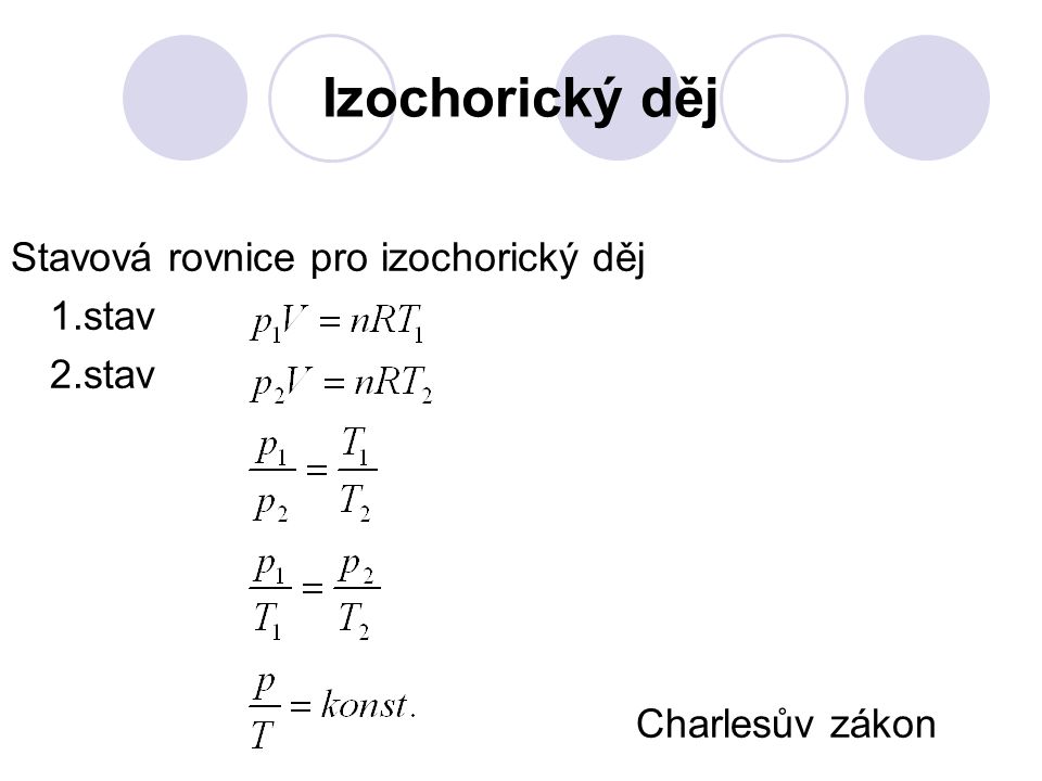 Izochorický děj Stavová rovnice pro izochorický děj 1.stav 2.stav