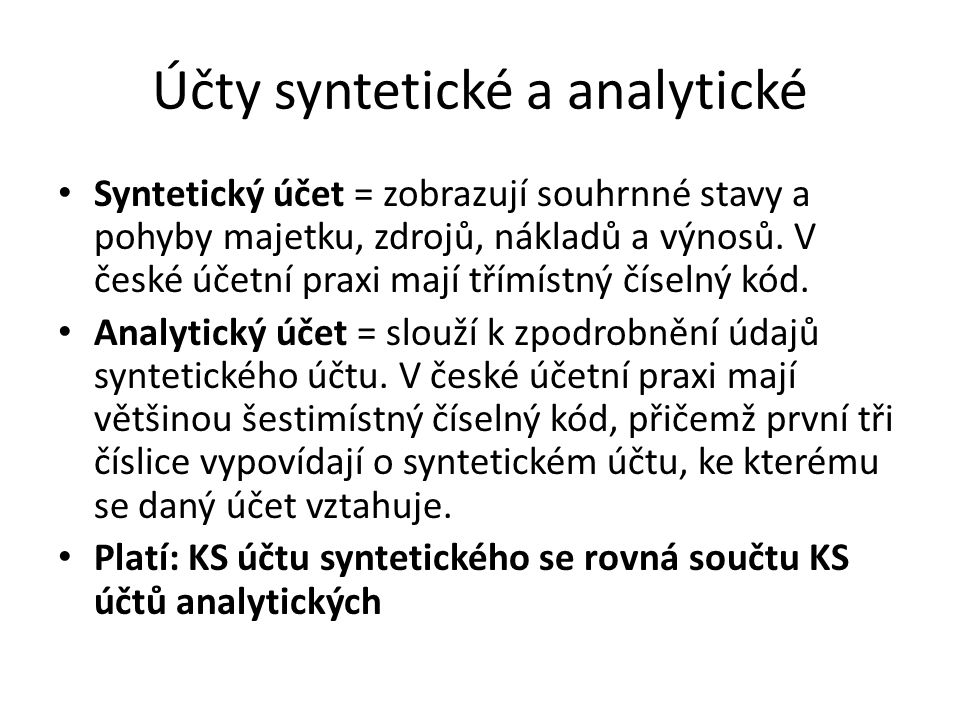 Účty syntetické a analytické