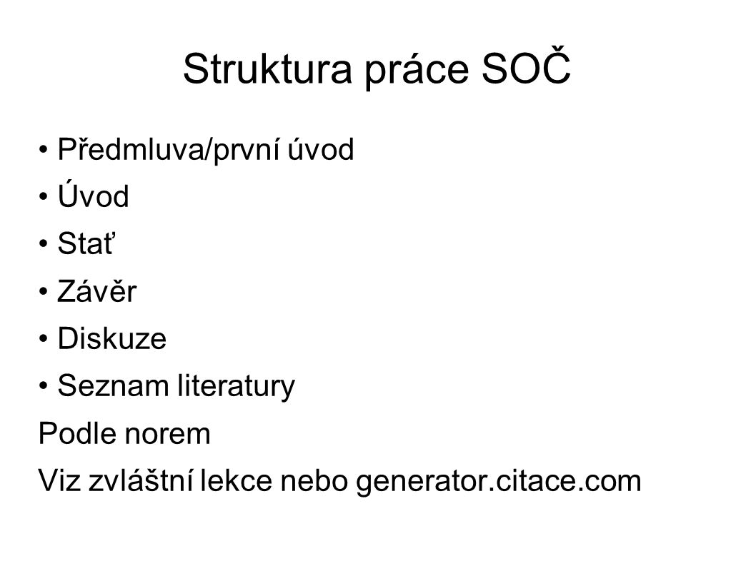 Struktura práce SOČ