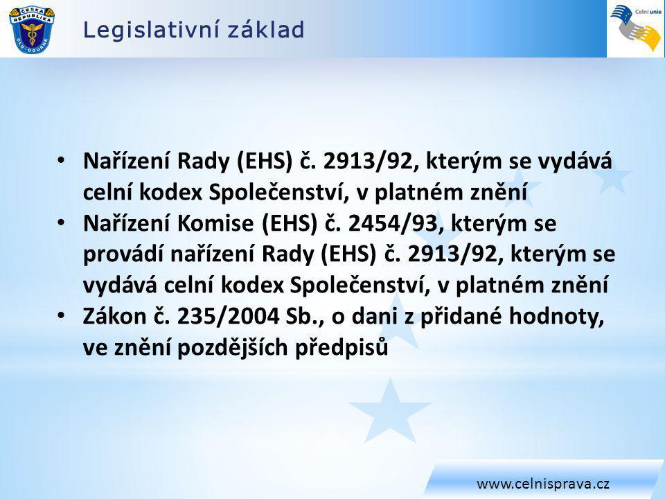 Legislativní základ   Nařízení Rady (EHS) č. 2913/92, kterým se vydává celní kodex Společenství, v platném znění.