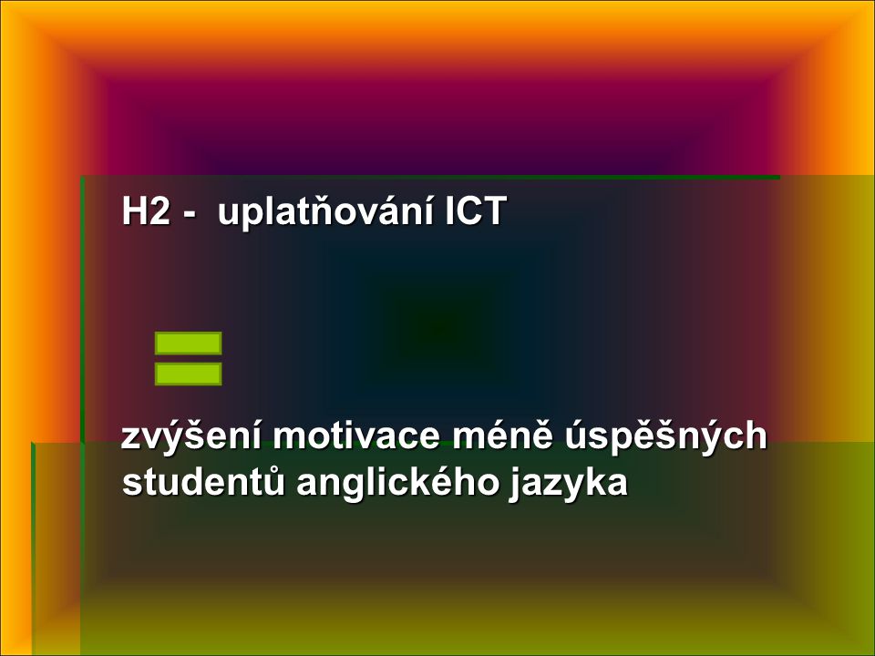 H2 - uplatňování ICT zvýšení motivace méně úspěšných studentů anglického jazyka