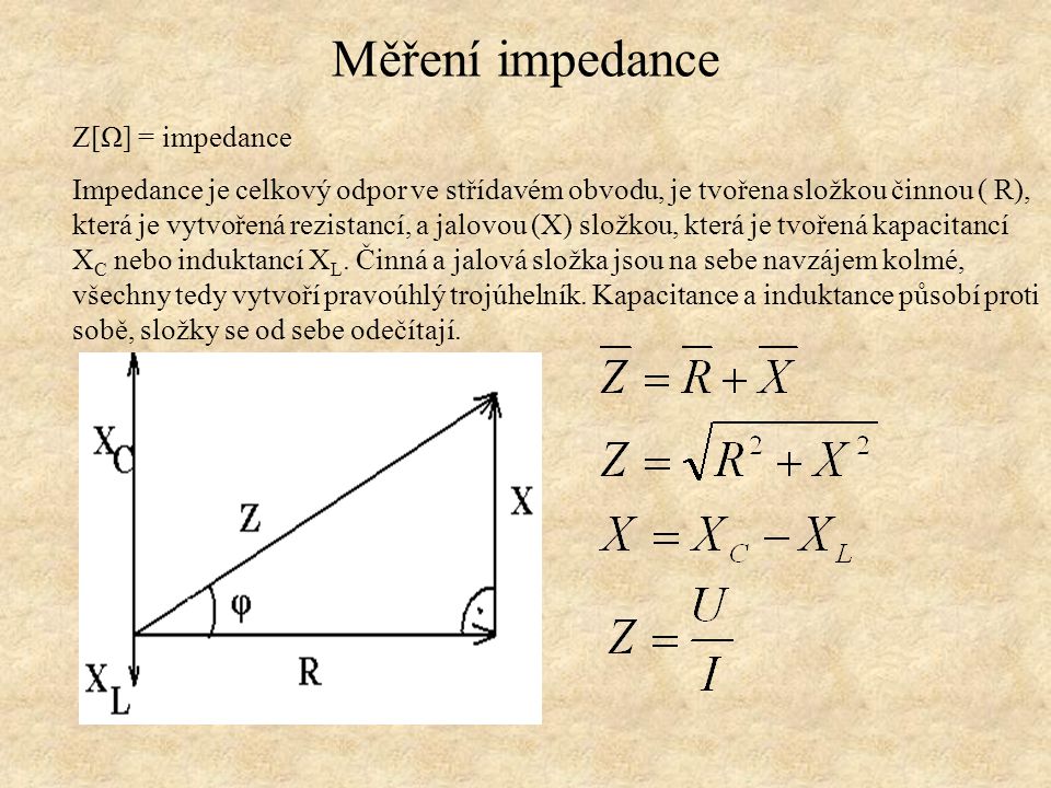 Měření impedance Z[Ω] = impedance