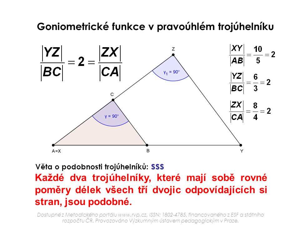 Goniometrické funkce v pravoúhlém trojúhelníku