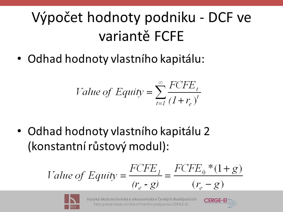 Výpočet hodnoty podniku - DCF ve variantě FCFE