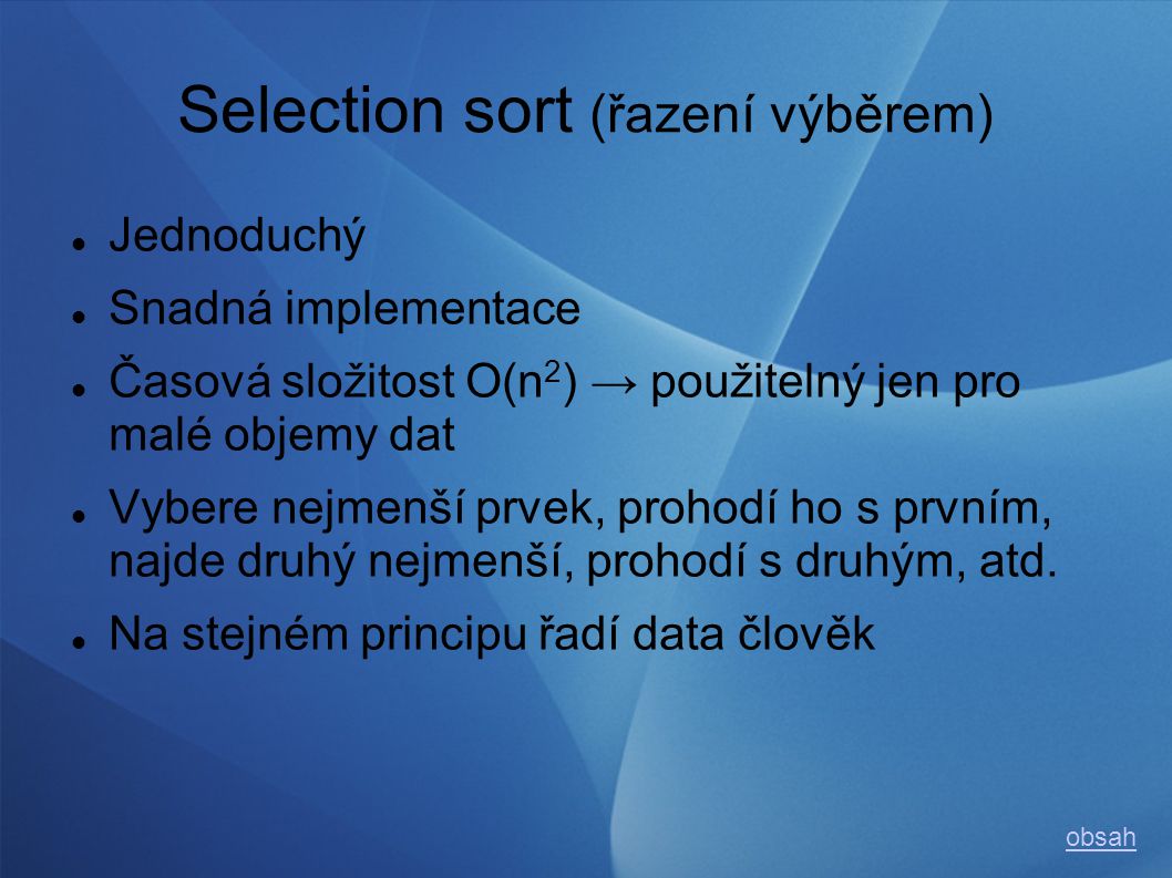 Selection sort (řazení výběrem)