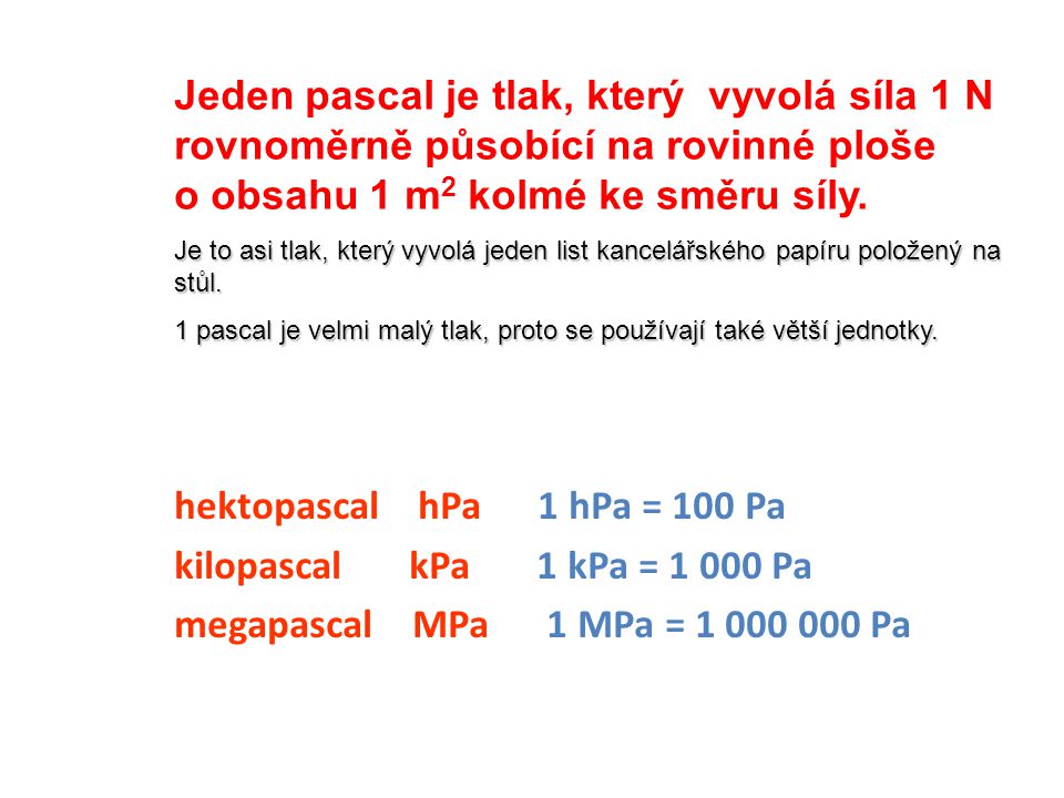 hektopascal hPa 1 hPa = 100 Pa kilopascal kPa 1 kPa = Pa