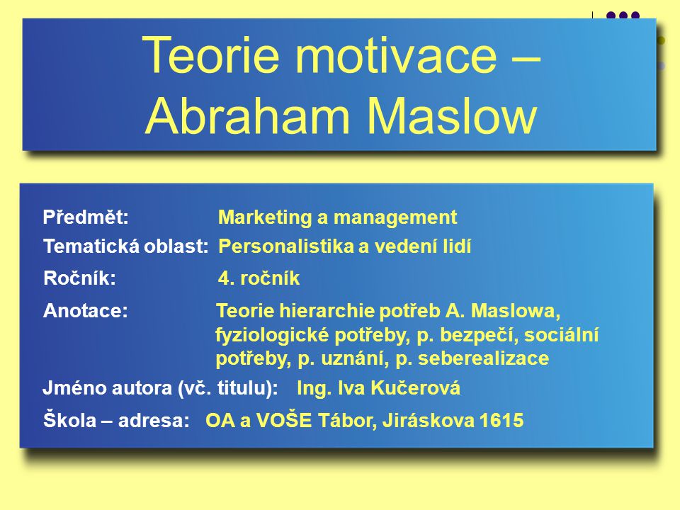 Teorie motivace – Abraham Maslow