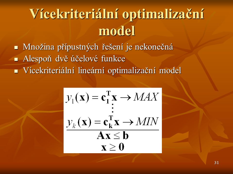 Vícekriteriální optimalizační model