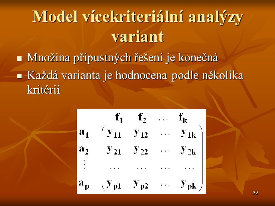 Model vícekriteriální analýzy variant