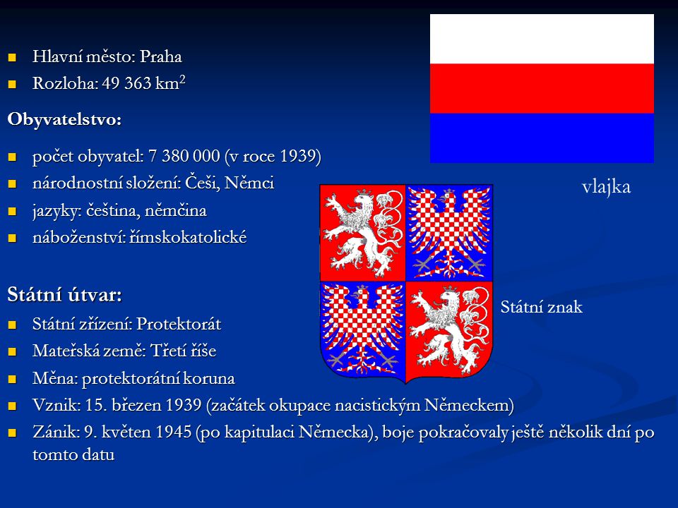 Obyvatelstvo: Státní útvar: vlajka Hlavní město: Praha