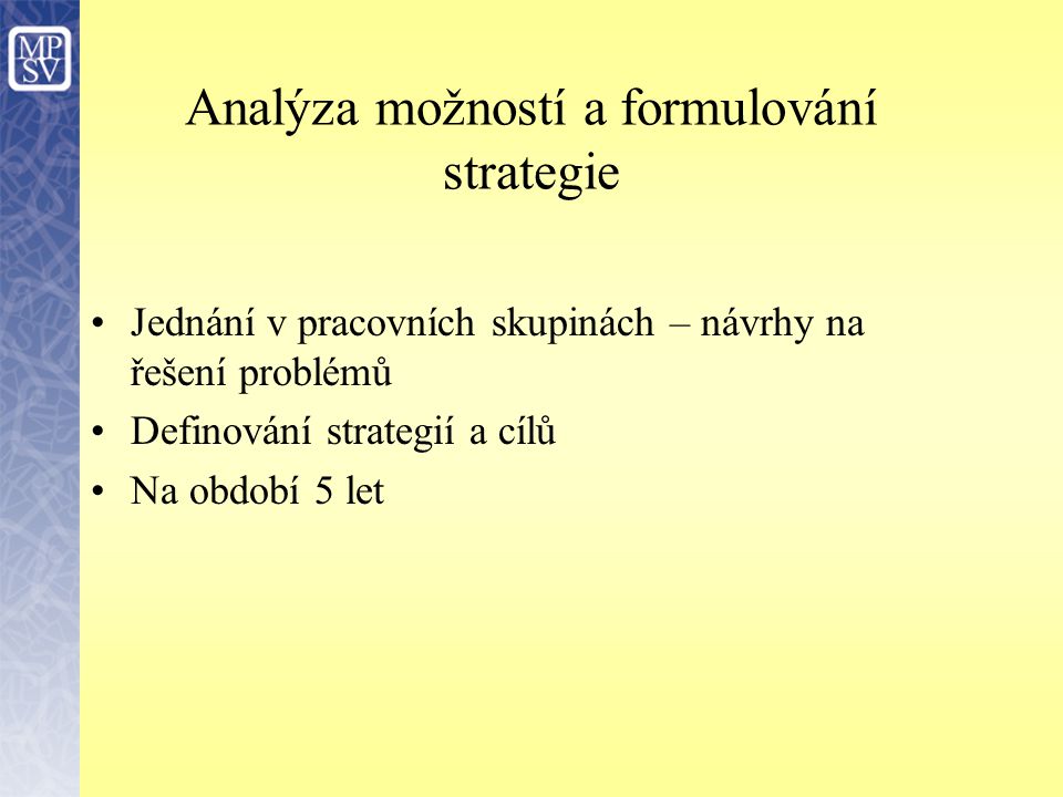 Analýza možností a formulování strategie