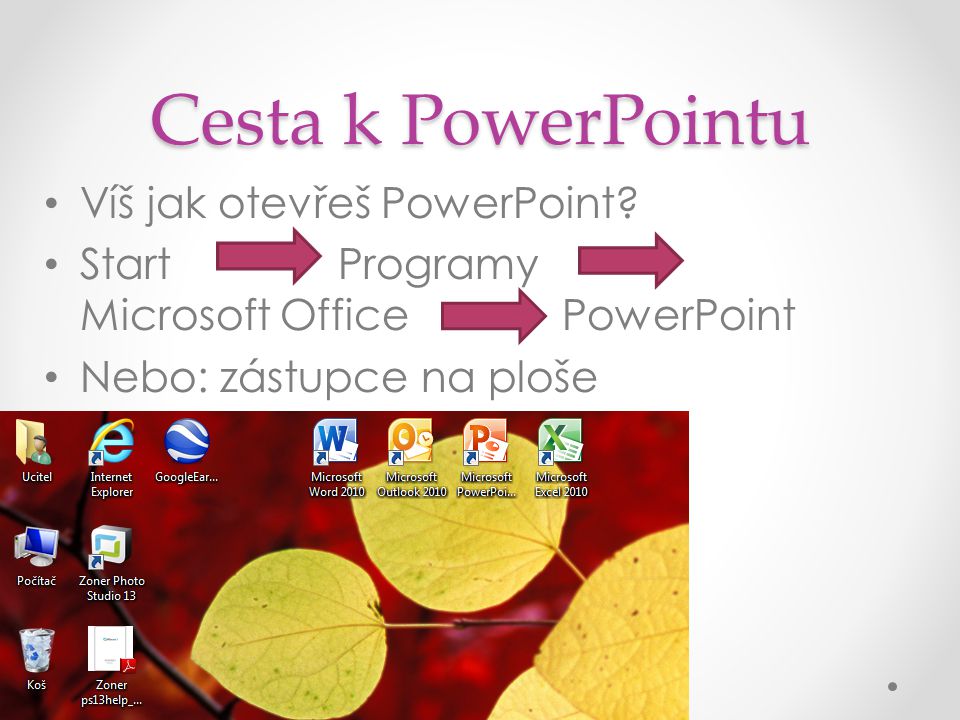 Cesta k PowerPointu Víš jak otevřeš PowerPoint