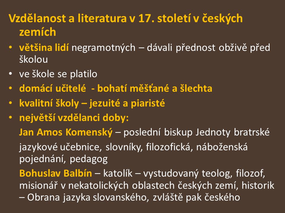 Vzdělanost a literatura v 17. století v českých zemích
