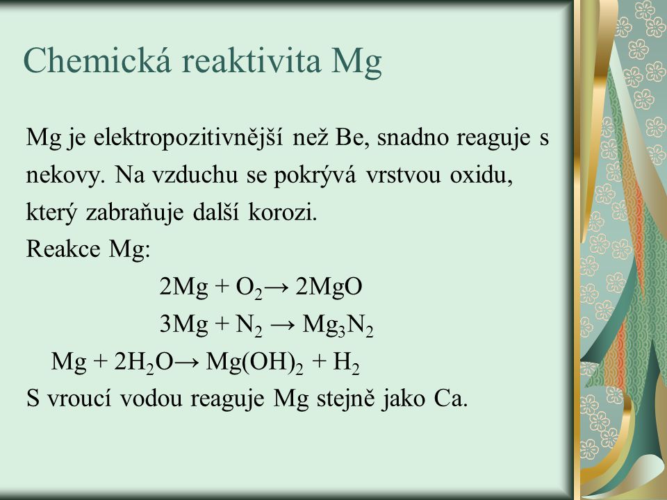 Chemická reaktivita Mg