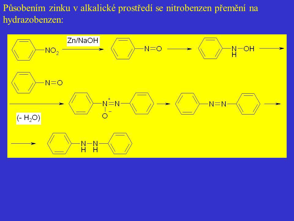 Působením zinku v alkalické prostředí se nitrobenzen přemění na hydrazobenzen: