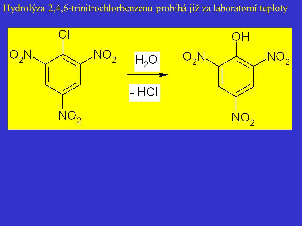 Hydrolýza 2,4,6-trinitrochlorbenzenu probíhá již za laboratorní teploty