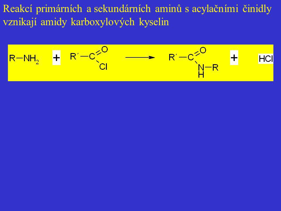 Reakcí primárních a sekundárních aminů s acylačními činidly vznikají amidy karboxylových kyselin