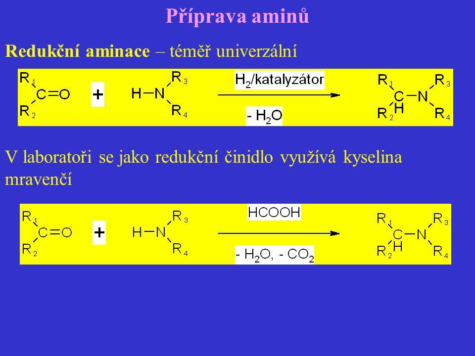 Příprava aminů Redukční aminace – téměř univerzální