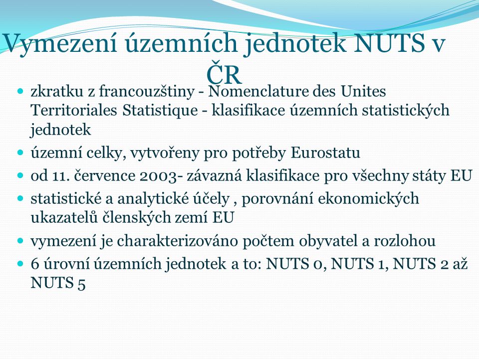 Vymezení územních jednotek NUTS v ČR