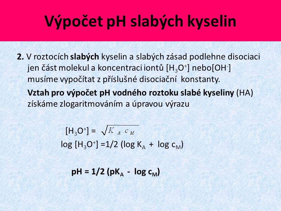 Výpočet pH slabých kyselin