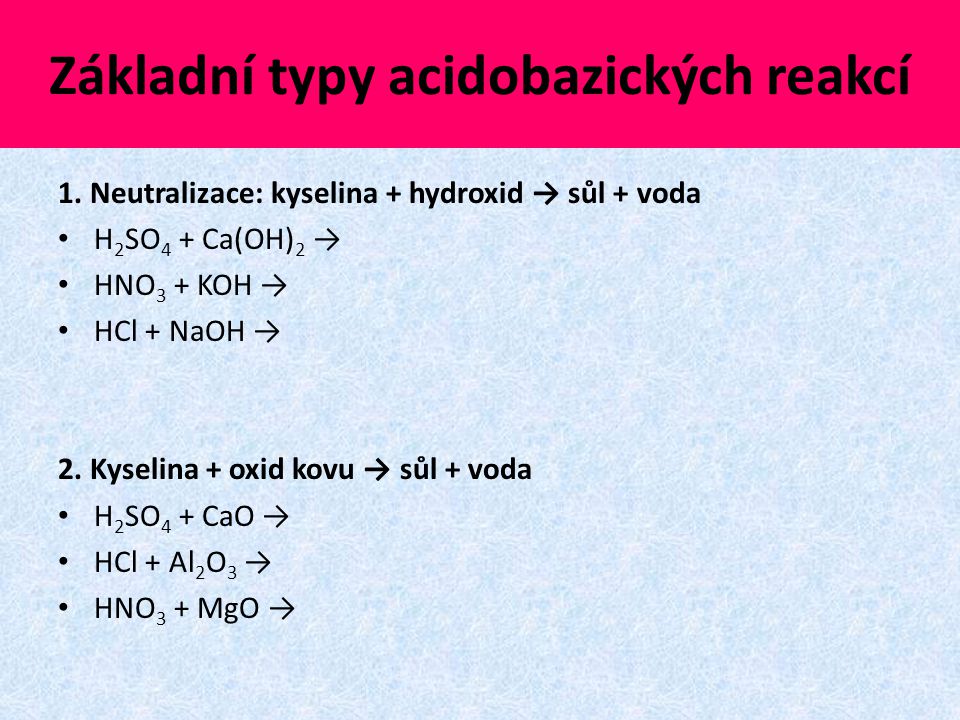Základní typy acidobazických reakcí