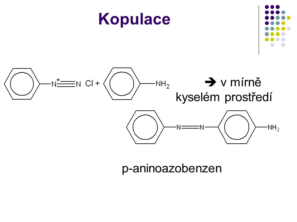 Kopulace Cl +  v mírně kyselém prostředí p-aninoazobenzen
