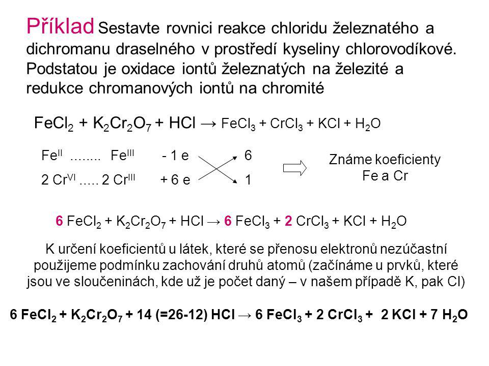 Příklad Sestavte rovnici reakce chloridu železnatého a