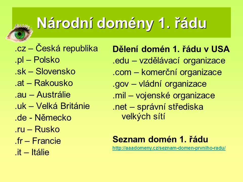 Národní domény 1. řádu .cz – Česká republika