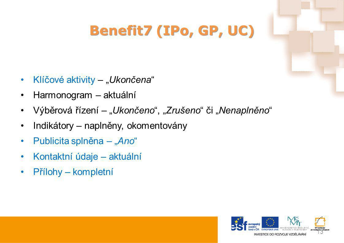 Benefit7 (IPo, GP, UC) Klíčové aktivity – „Ukončena