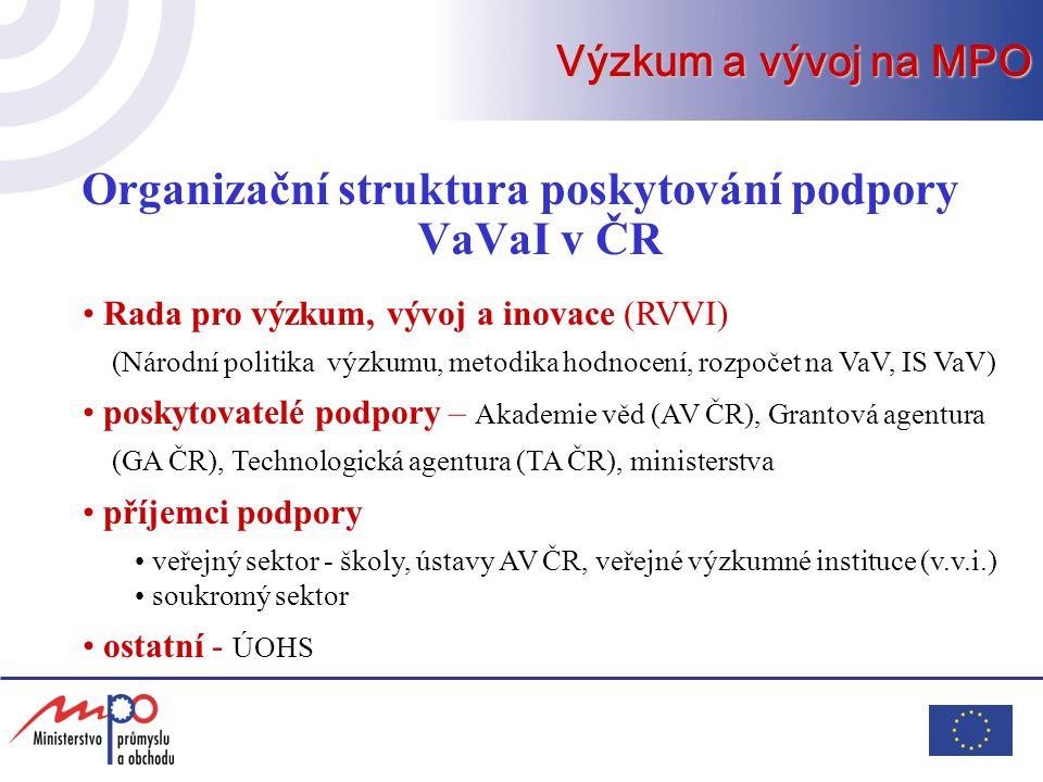 Organizační struktura poskytování podpory VaVaI v ČR