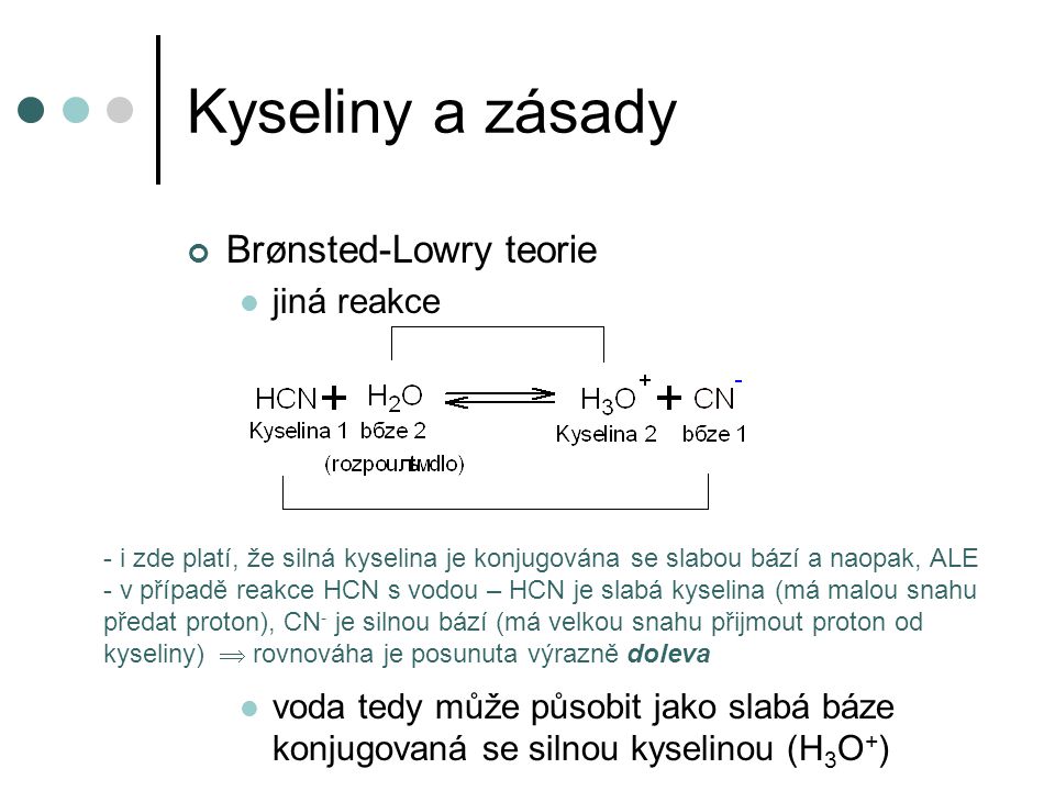 Kyseliny a zásady Brønsted-Lowry teorie jiná reakce