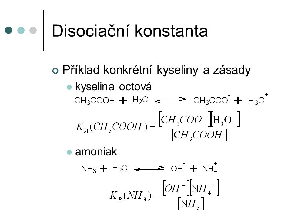 Disociační konstanta Příklad konkrétní kyseliny a zásady