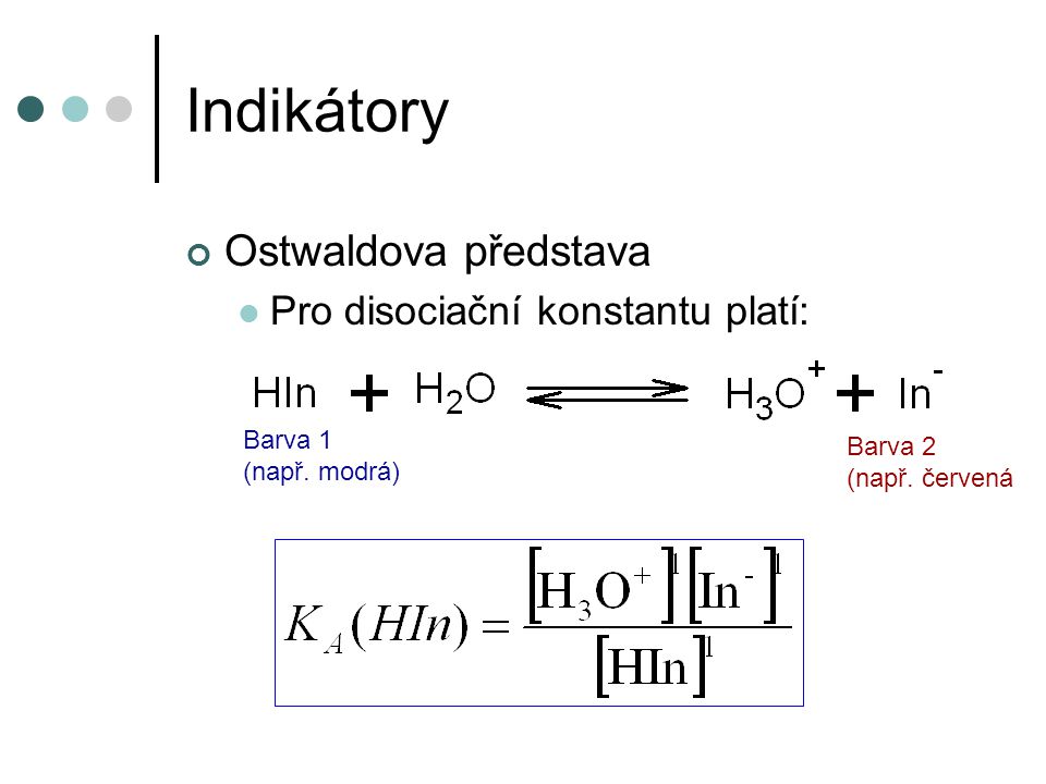 Indikátory Ostwaldova představa Pro disociační konstantu platí: