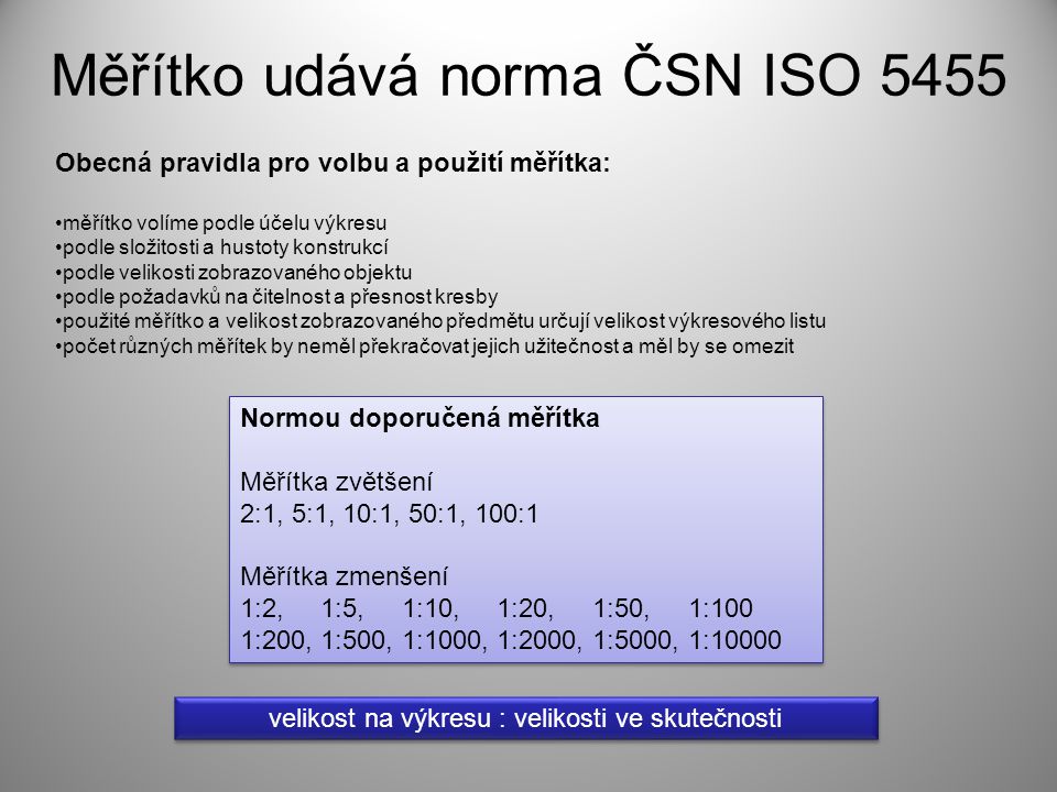 Měřítko udává norma ČSN ISO 5455