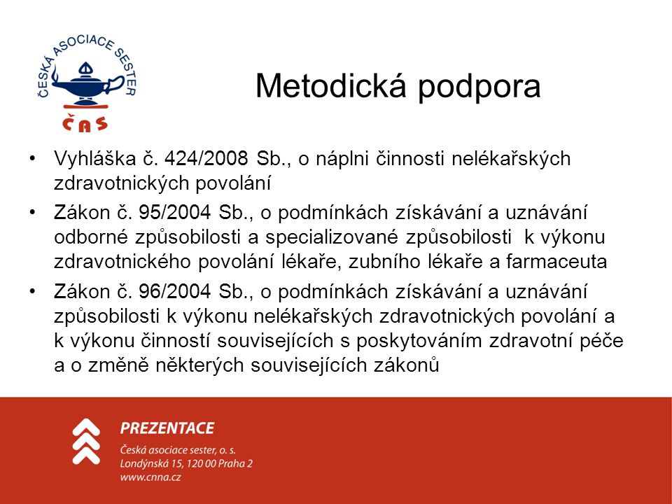 Metodická podpora Vyhláška č. 424/2008 Sb., o náplni činnosti nelékařských zdravotnických povolání.