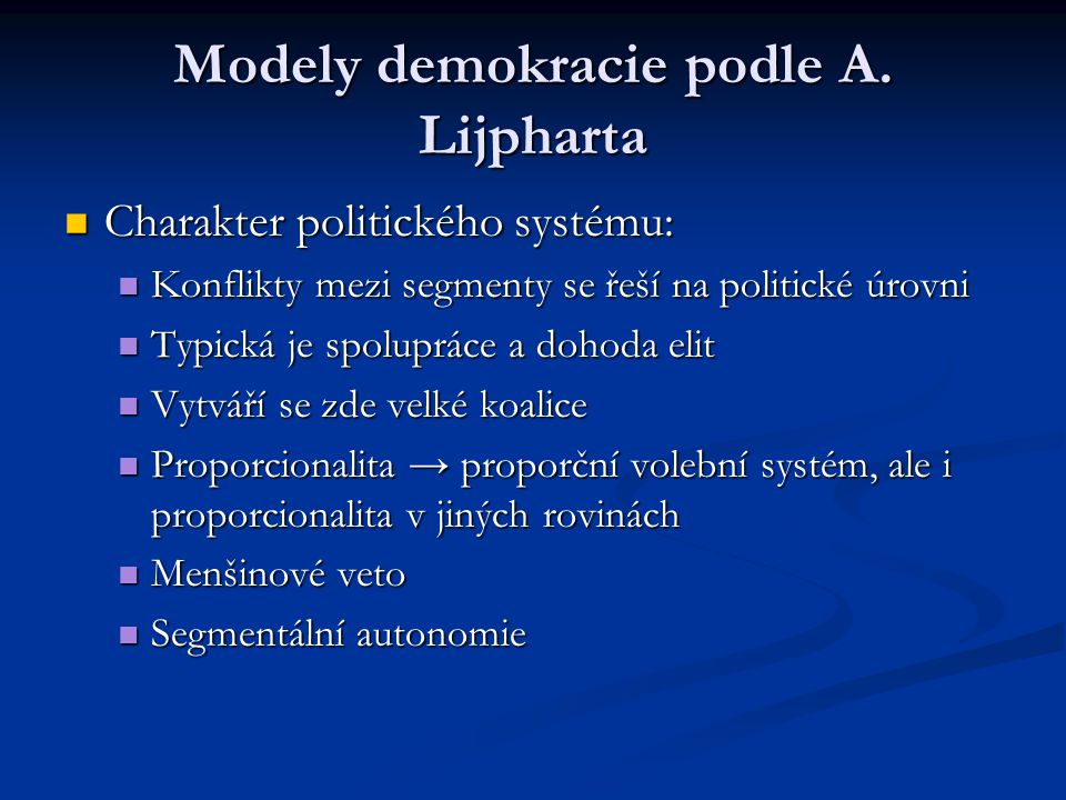 Modely demokracie podle A. Lijpharta