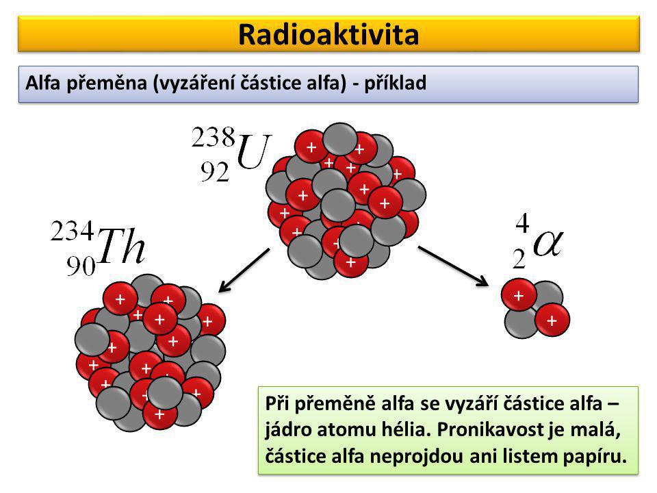 Radioaktivita Alfa přeměna (vyzáření částice alfa) - příklad