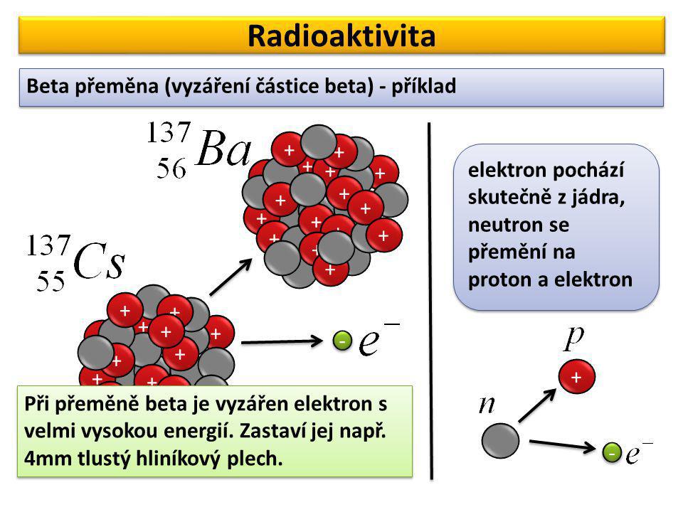 Radioaktivita Beta přeměna (vyzáření částice beta) - příklad + + +