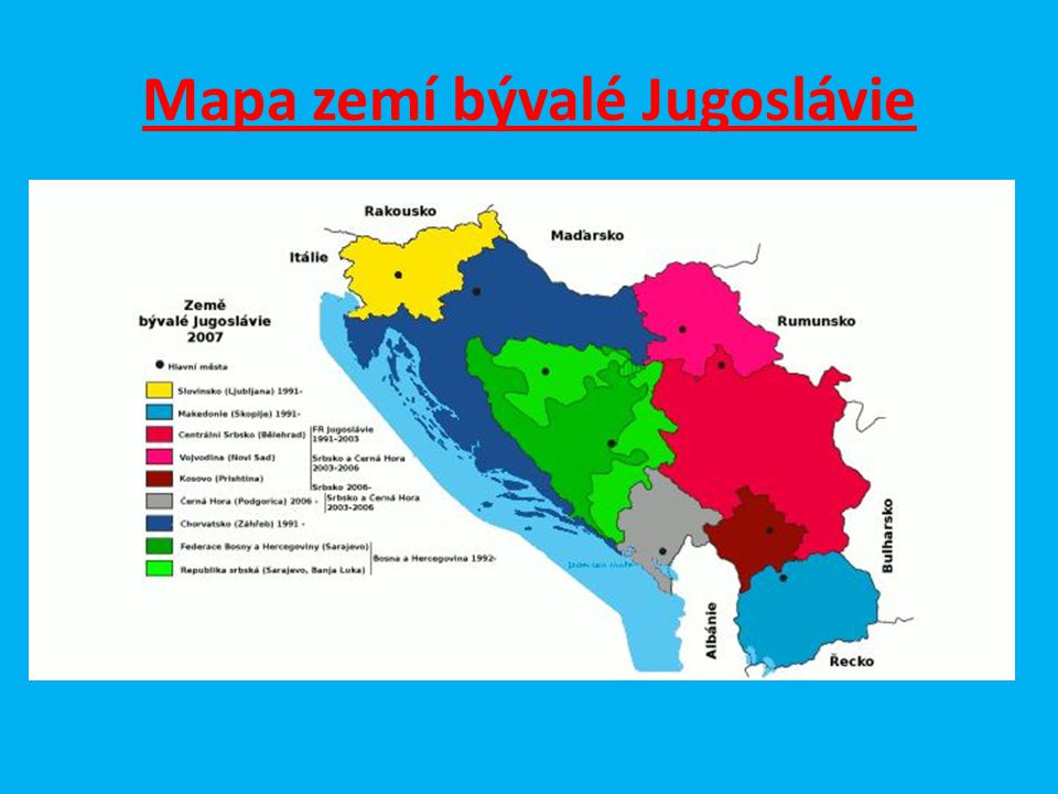 Mapa zemí bývalé Jugoslávie