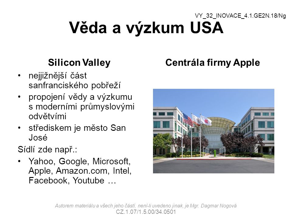 Věda a výzkum USA Silicon Valley Centrála firmy Apple