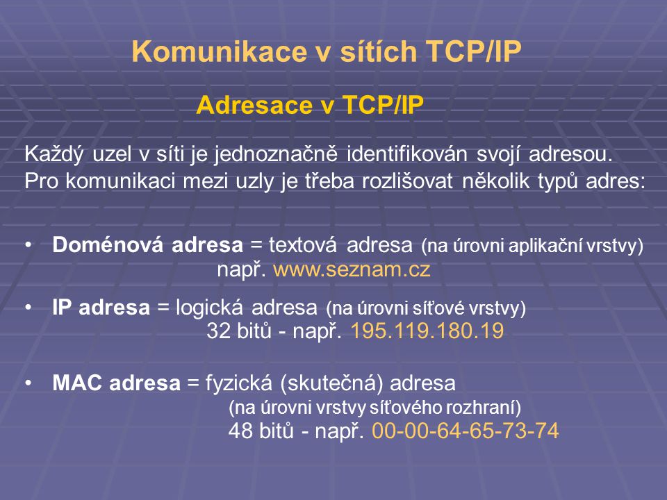 Komunikace v sítích TCP/IP