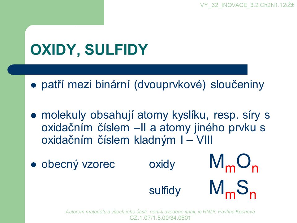 sulfidy MmSn OXIDY, SULFIDY