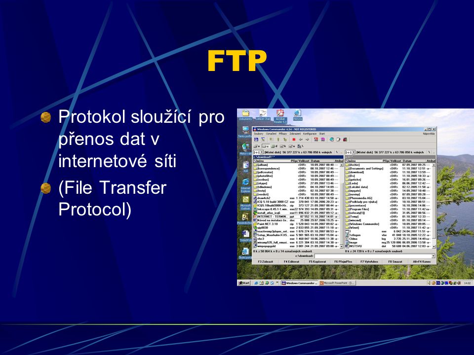 FTP Protokol sloužící pro přenos dat v internetové síti