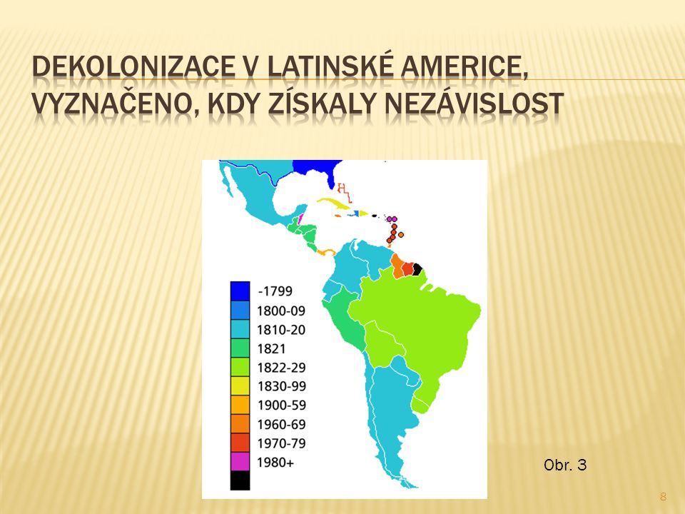 Dekolonizace v Latinské Americe, vyznačeno, kdy získaly nezávislost