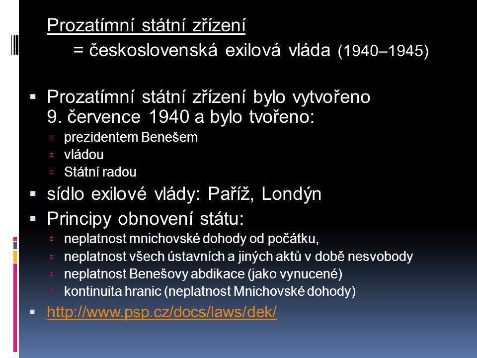Prozatímní státní zřízení = československá exilová vláda (1940–1945)