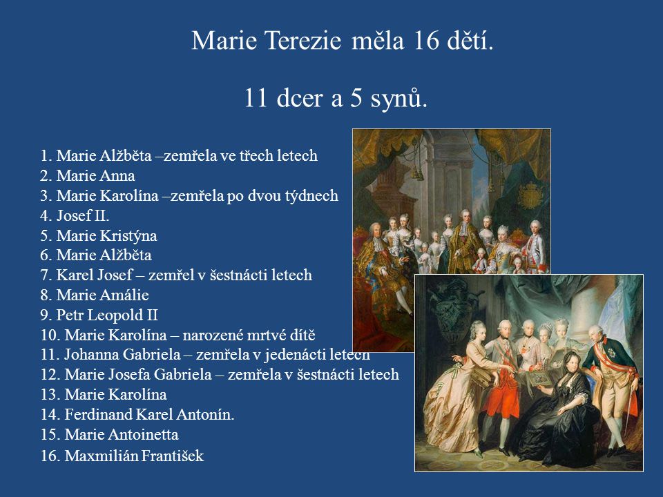Marie Terezie měla 16 dětí.