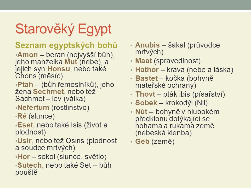 Starověký Egypt Seznam egyptských bohů