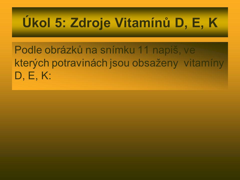 Úkol 5: Zdroje Vitamínů D, E, K
