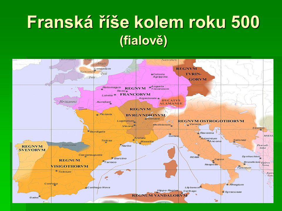 Franská říše kolem roku 500 (fialově)