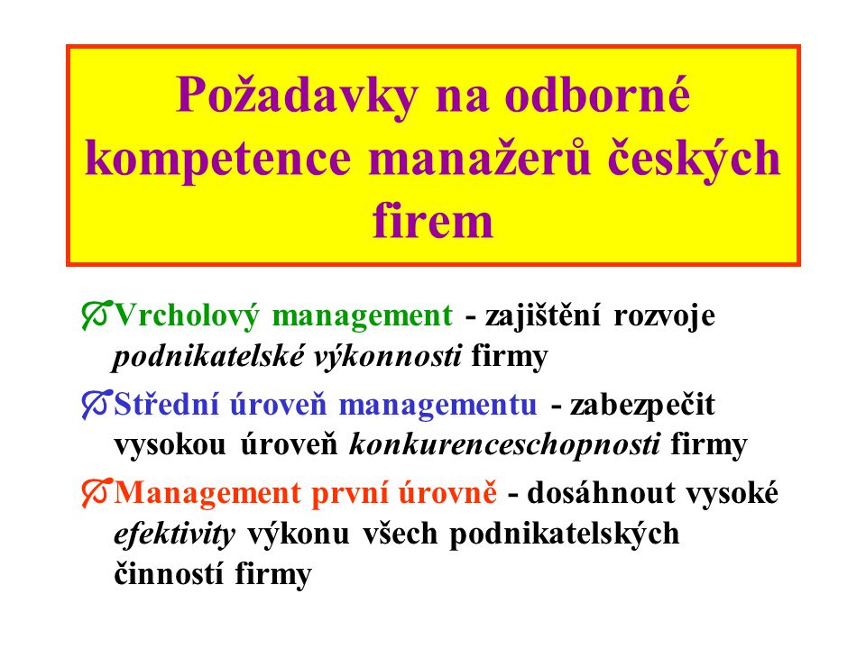 Požadavky na odborné kompetence manažerů českých firem